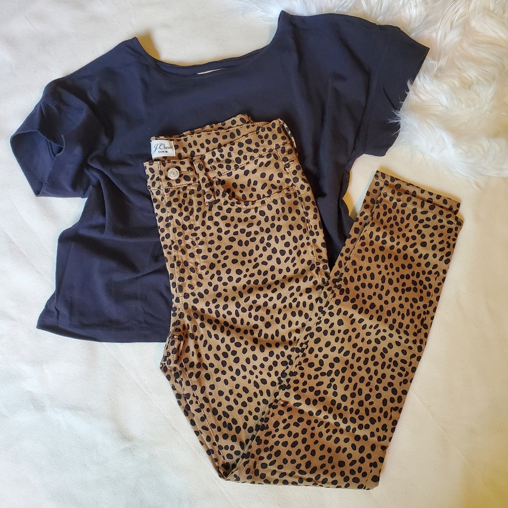 J.Crew 9" High-Rise Toothpick Jean in Leopard Dot, Size 27